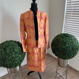 Kasper Orange and Pink Floral Blazer and Skirt Set